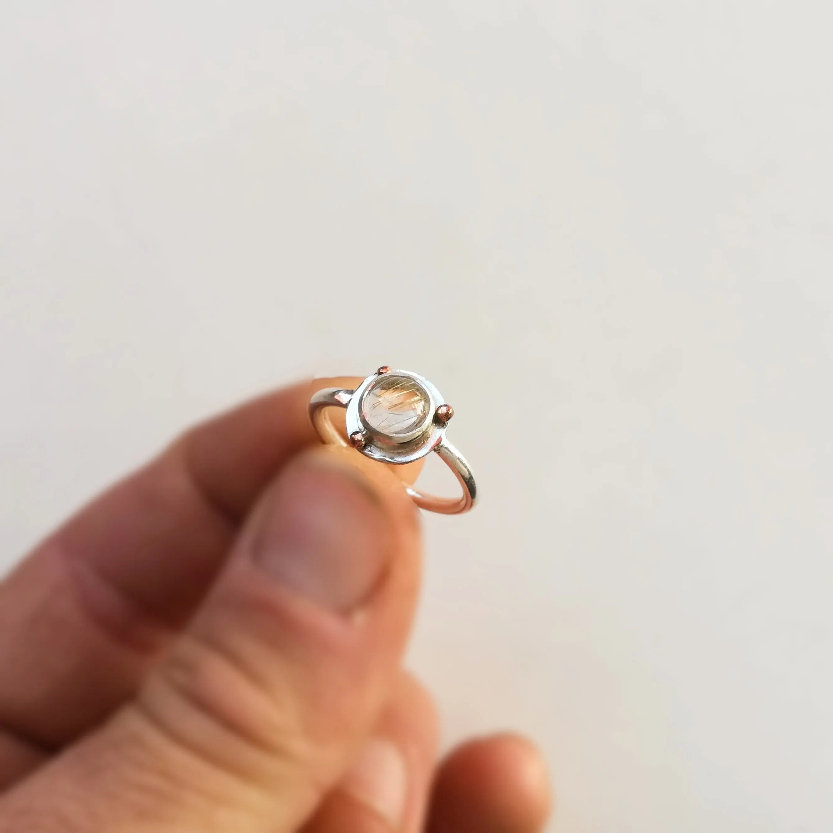 Anillo de Cuarzo Rutilado y  Plata de Ley | Hecho a Mano Talla 14