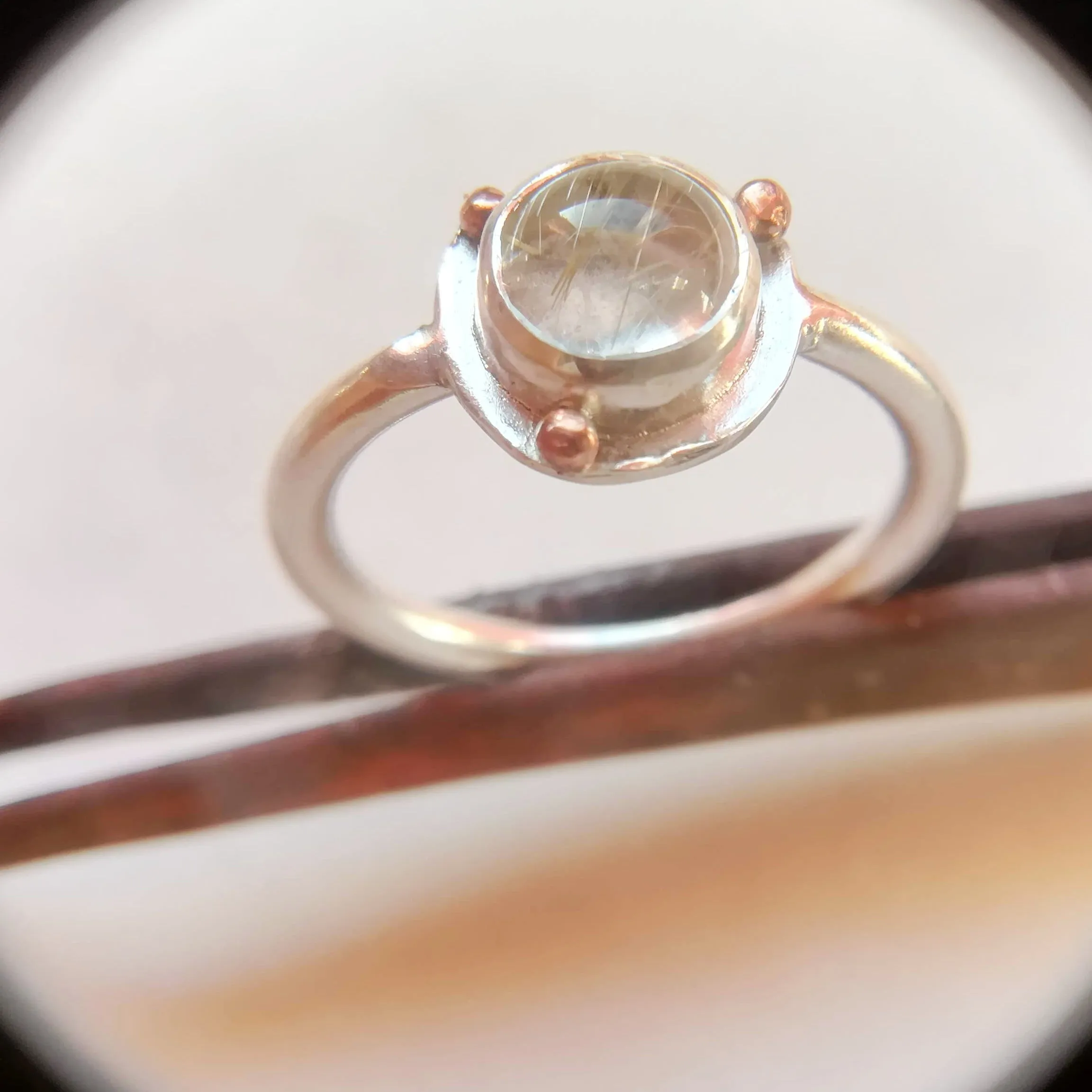 Anillo de Cuarzo Rutilado y  Plata de Ley | Hecho a Mano Talla 14