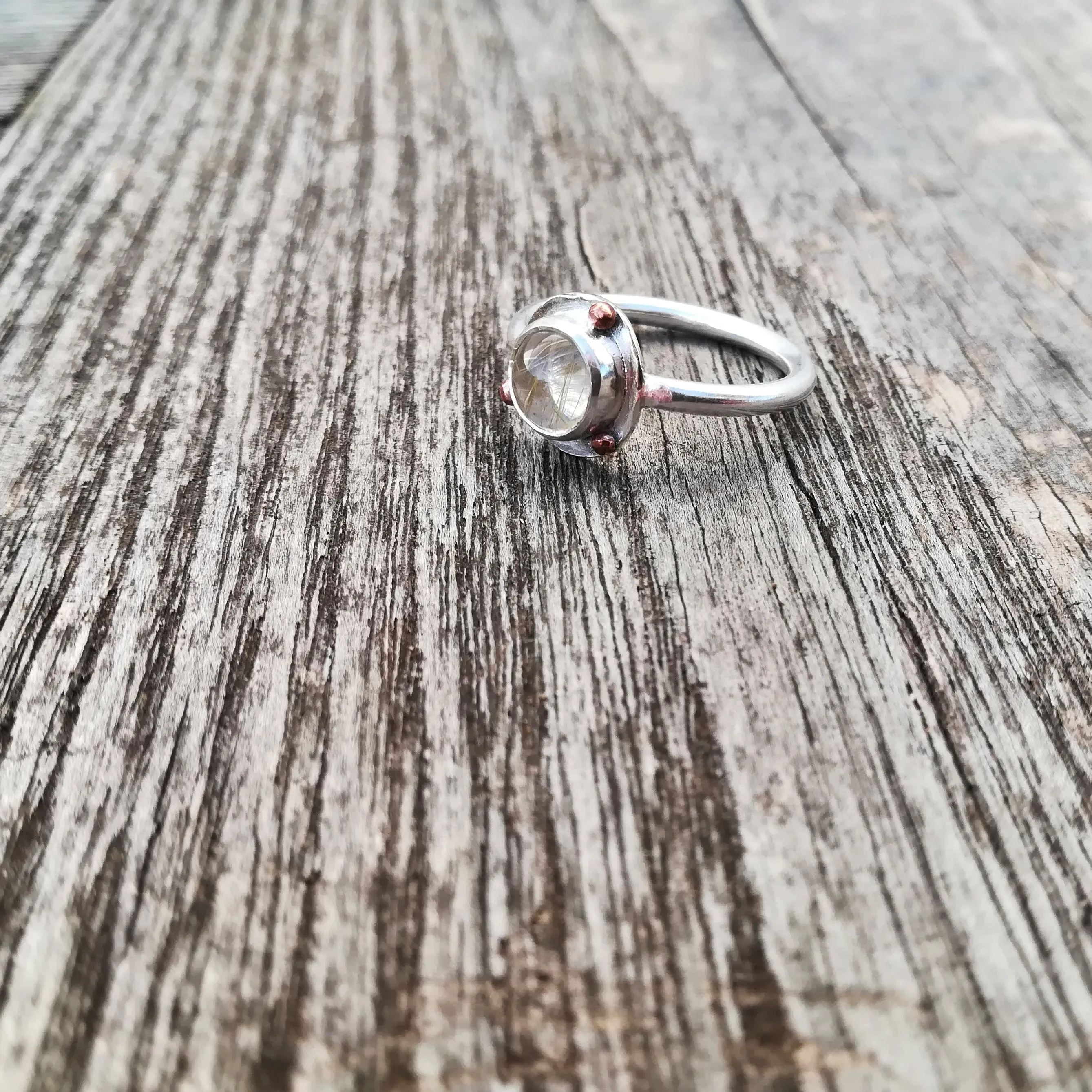 Anillo de Cuarzo Rutilado y  Plata de Ley | Hecho a Mano Talla 14