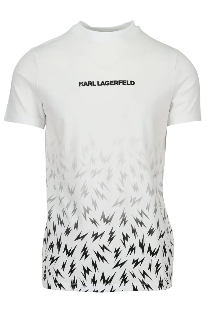 Camiseta blanca con estampado rayos difuminado y minilogo centrado